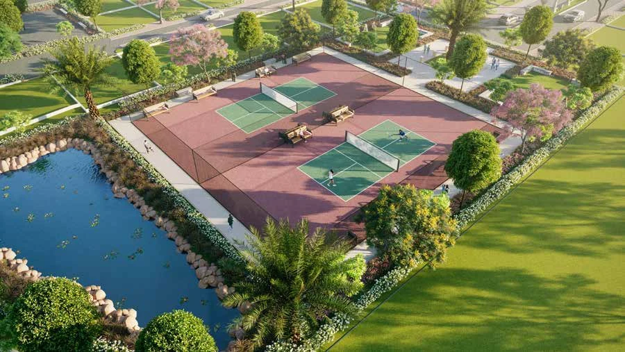 Developer’s visualisation of pickleball court at The Sarayu